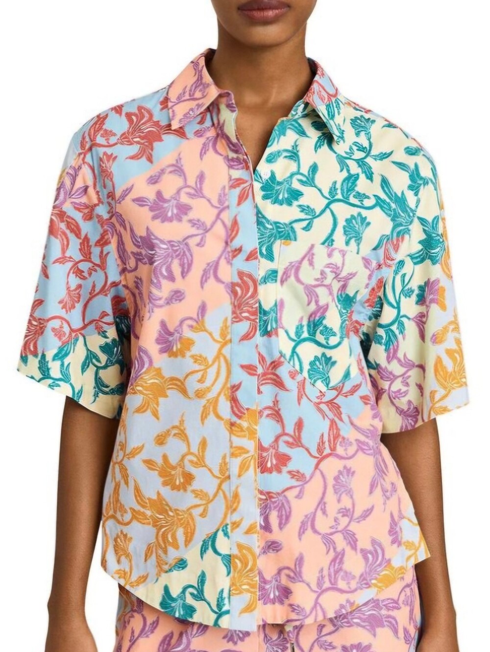 Derek Lam 10 Crosby Cotton Multicolor Floral Top w/ Sleeve and Side Slits,Size 4